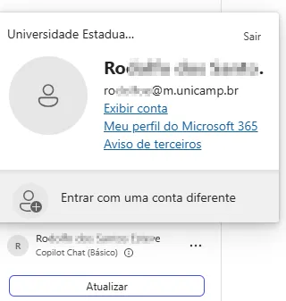 Imagem exibindo que a conta logada é @m.unicamp.br